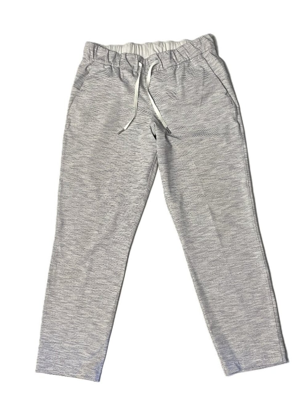 Lululemon On The Fly Pants Women's Sz 8 Gray White Stripe Pockets Crop Drawcord